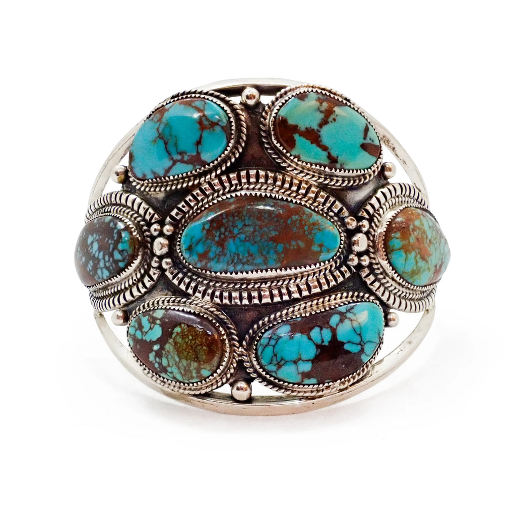 GLODOVE Handcrafted Bohemian Webbed Turquoise Cluster Sterling Silver Cuff Bracelet