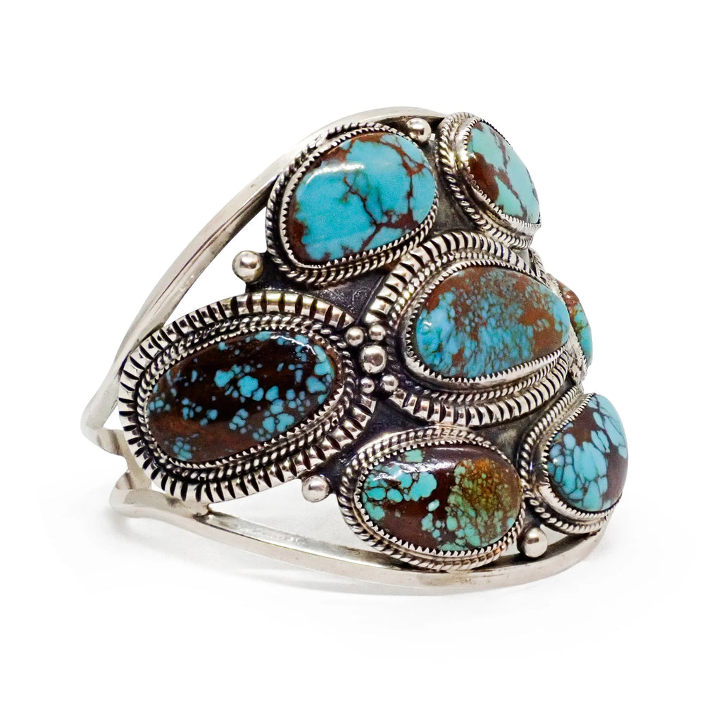 GLODOVE Handcrafted Bohemian Webbed Turquoise Cluster Sterling Silver Cuff Bracelet