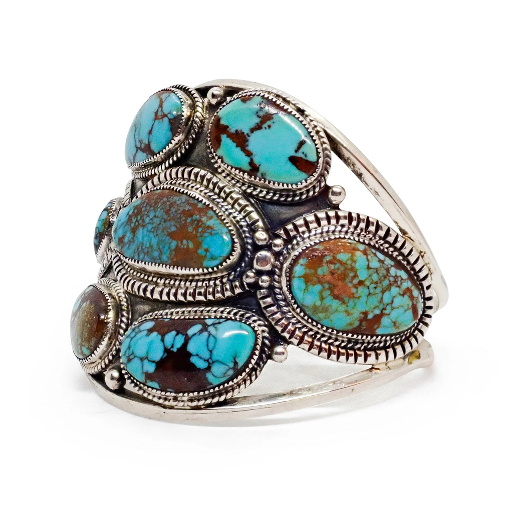 GLODOVE Handcrafted Bohemian Webbed Turquoise Cluster Sterling Silver Cuff Bracelet