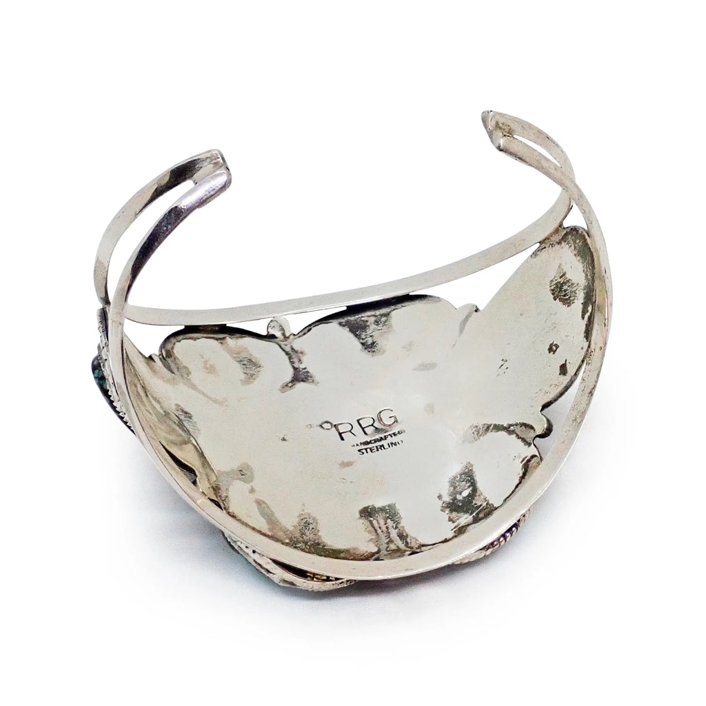 GLODOVE Handcrafted Bohemian Webbed Turquoise Cluster Sterling Silver Cuff Bracelet
