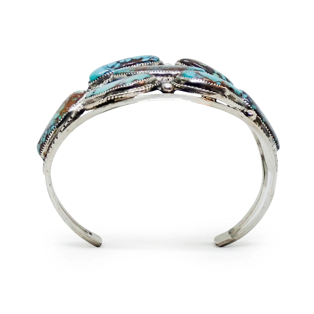 GLODOVE Handcrafted Bohemian Webbed Turquoise Cluster Sterling Silver Cuff Bracelet