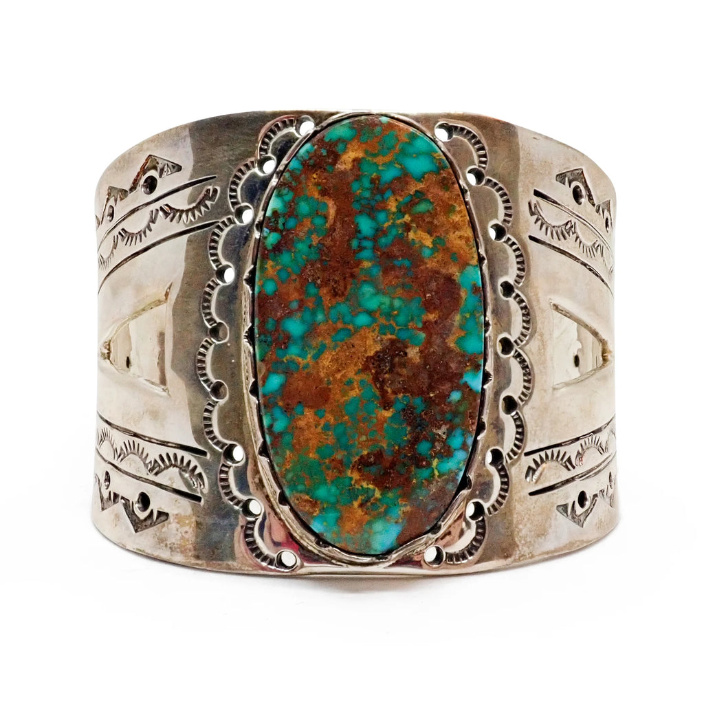 FRED GUERRO Navajo Pilot Mountain Turquoise Sterling Silver Cuff Bracelet
