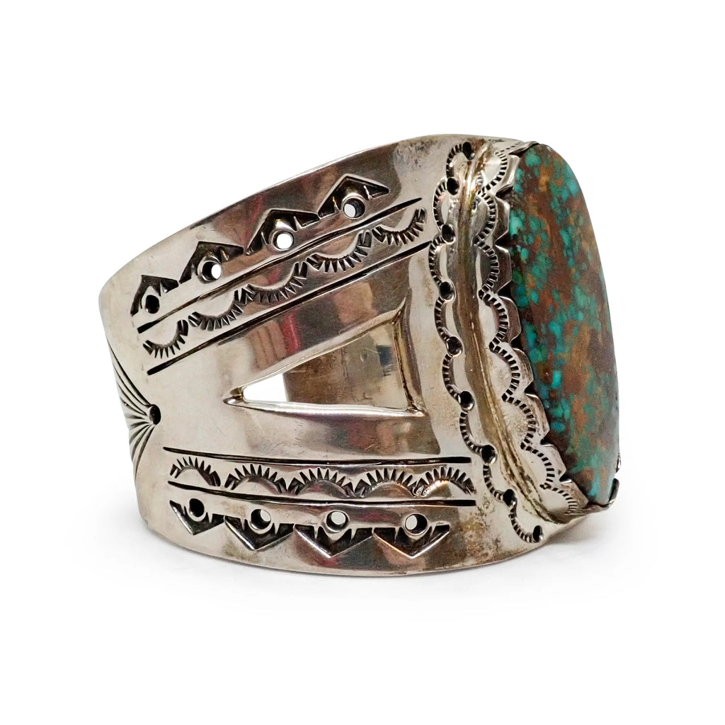 FRED GUERRO Navajo Pilot Mountain Turquoise Sterling Silver Cuff Bracelet