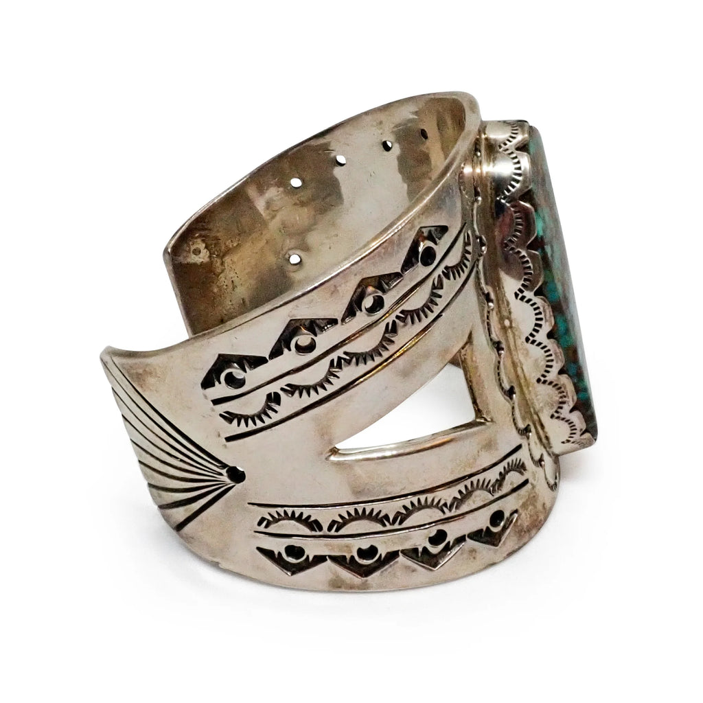 FRED GUERRO Navajo Pilot Mountain Turquoise Sterling Silver Cuff Bracelet