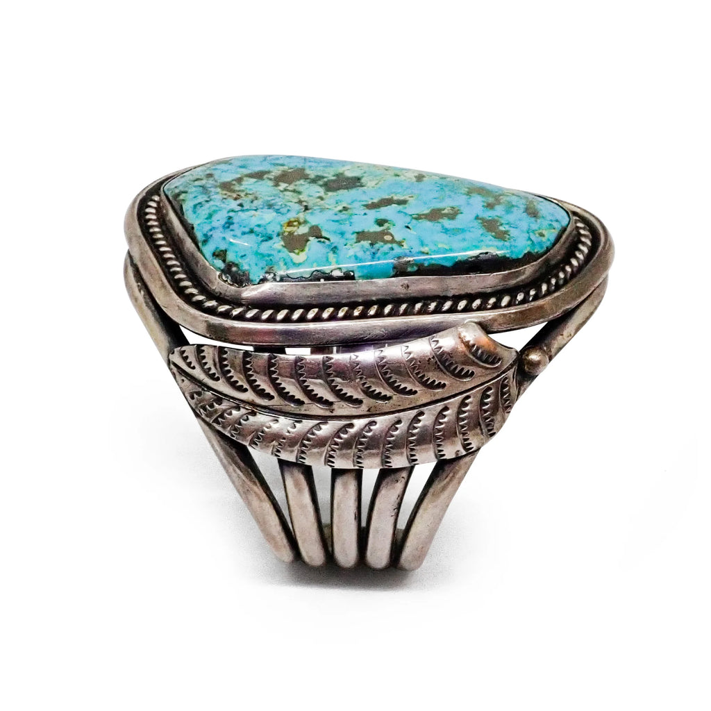 Native American Navajo Morenci Turquoise Sterling Silver Cuff Bracelet