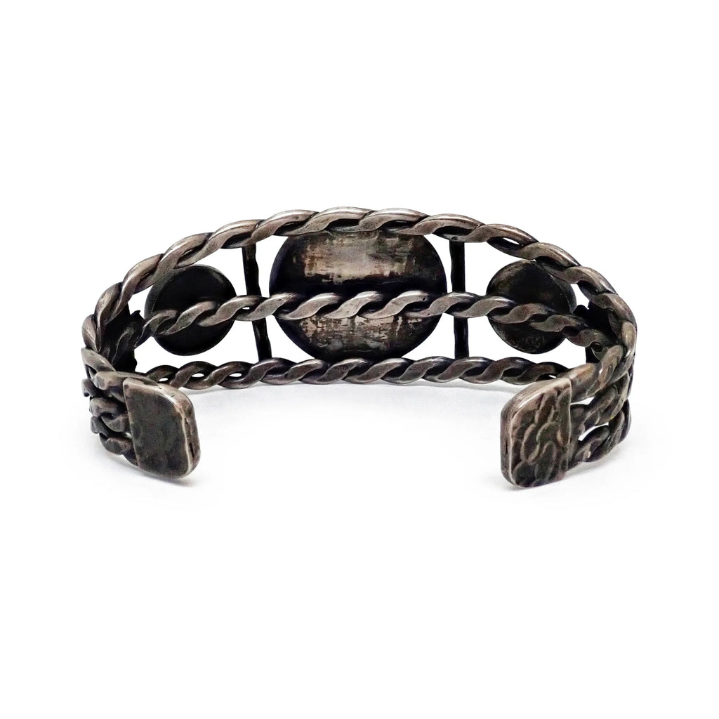 Vintage Boho-Chic Green Turquoise & Eagle Applique Twisted Wire Sterling Silver Cuff Bracelet
