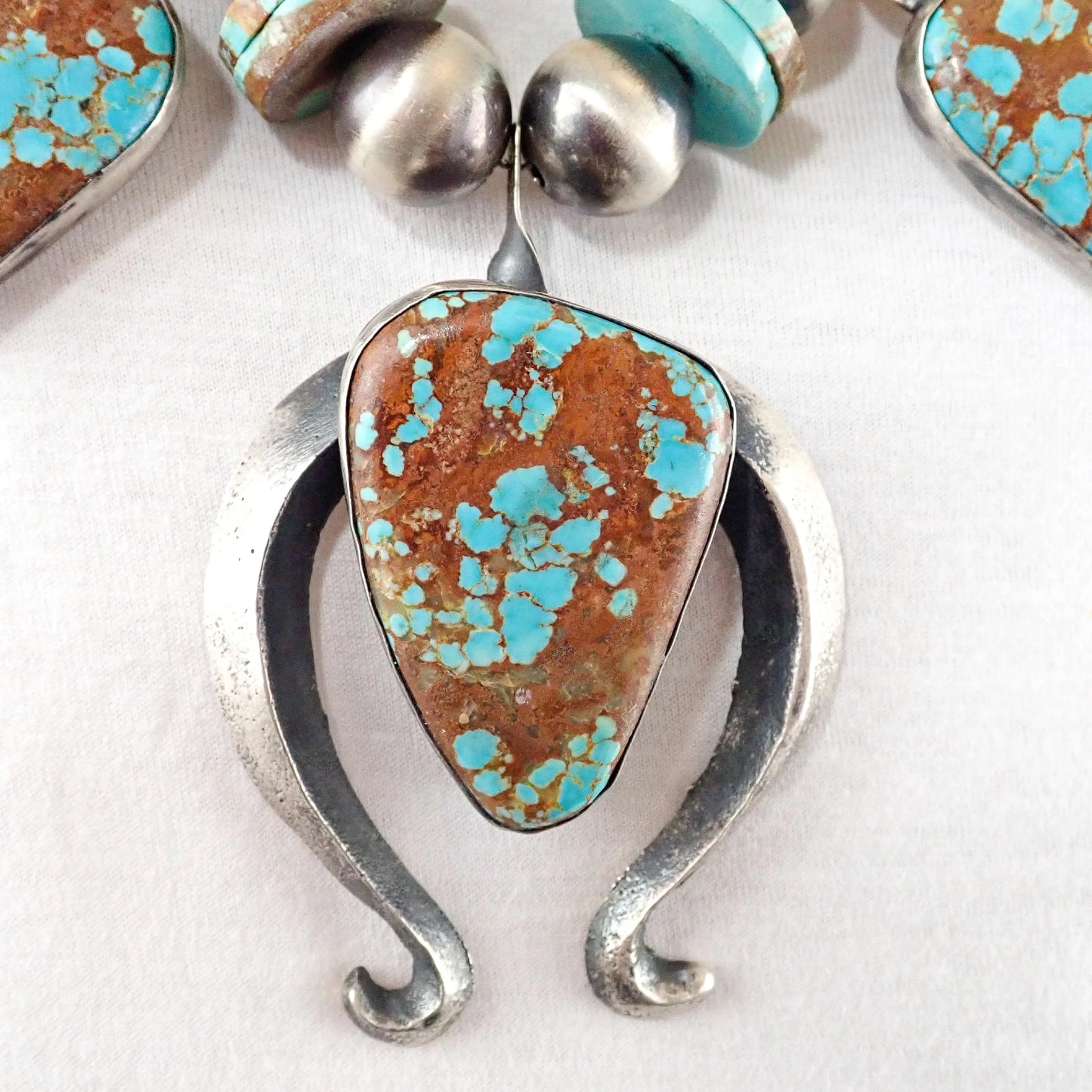 CHIMNEY BUTTE Navajo Number 8 Turquoise Squash Blossom Sterling Silver Necklace
