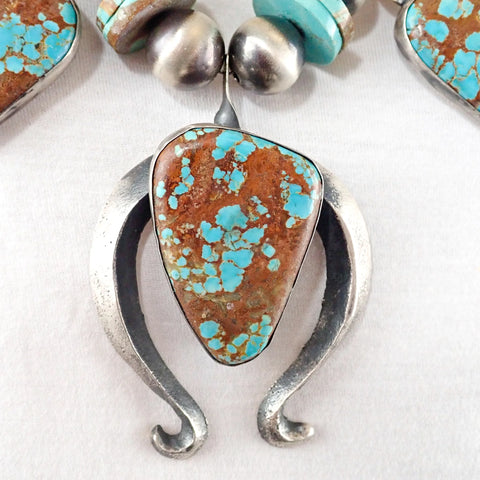CHIMNEY BUTTE Navajo Number 8 Turquoise Squash Blossom Sterling Silver Necklace