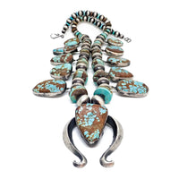CHIMNEY BUTTE Navajo Number 8 Turquoise Squash Blossom Sterling Silver Necklace