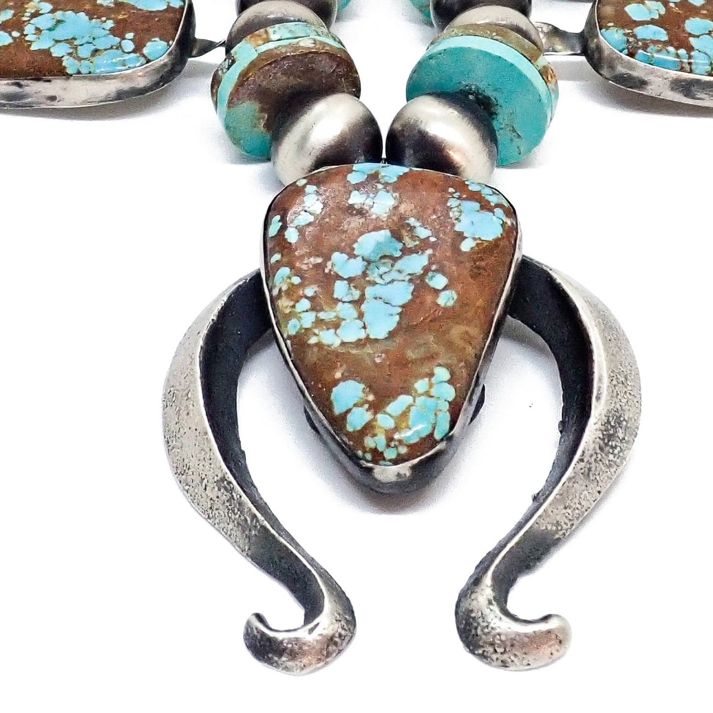 CHIMNEY BUTTE Navajo Number 8 Turquoise Squash Blossom Sterling Silver Necklace