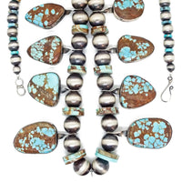 CHIMNEY BUTTE Navajo Number 8 Turquoise Squash Blossom Sterling Silver Necklace