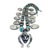 CHIMNEY BUTTE Navajo Number 8 Turquoise Squash Blossom Sterling Silver Necklace