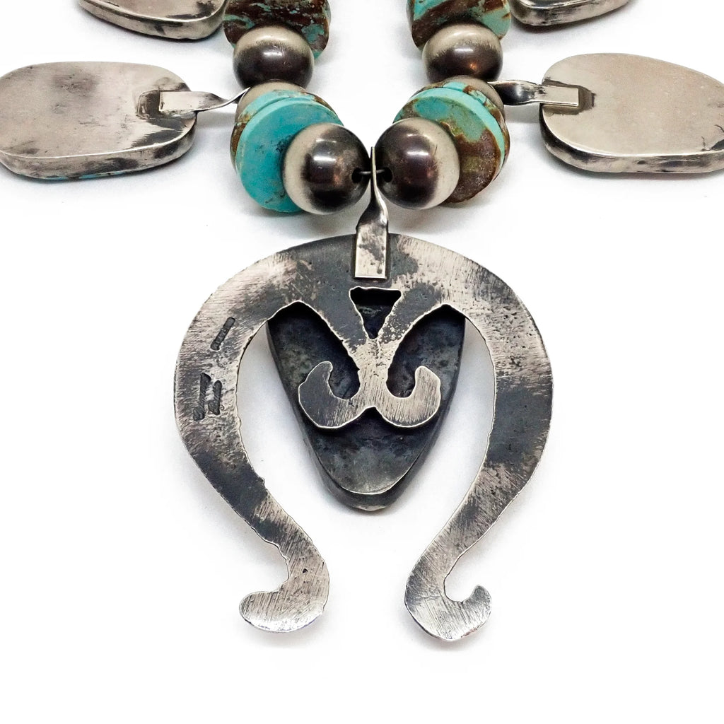 CHIMNEY BUTTE Navajo Number 8 Turquoise Squash Blossom Sterling Silver Necklace