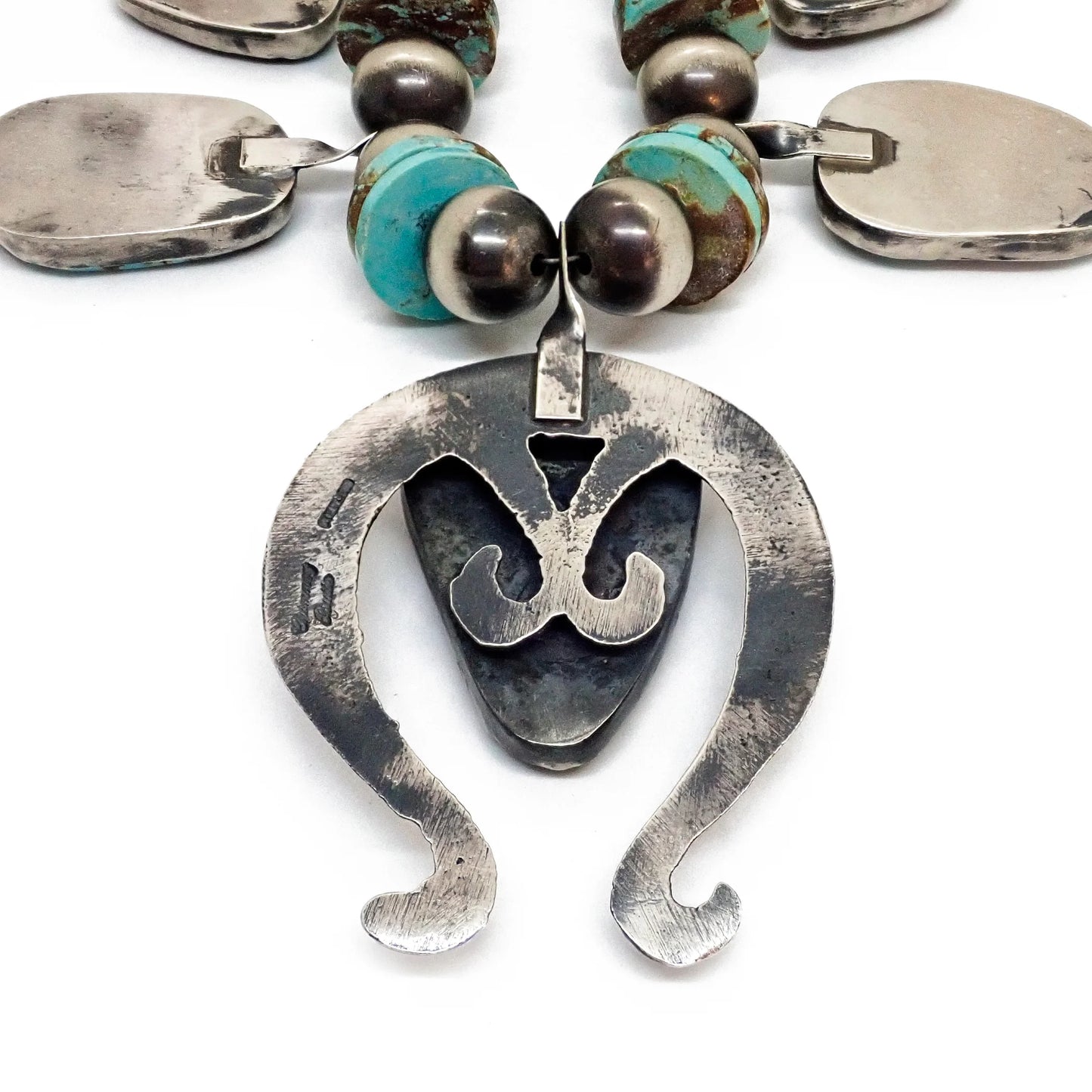 CHIMNEY BUTTE Navajo Number 8 Turquoise Squash Blossom Sterling Silver Necklace