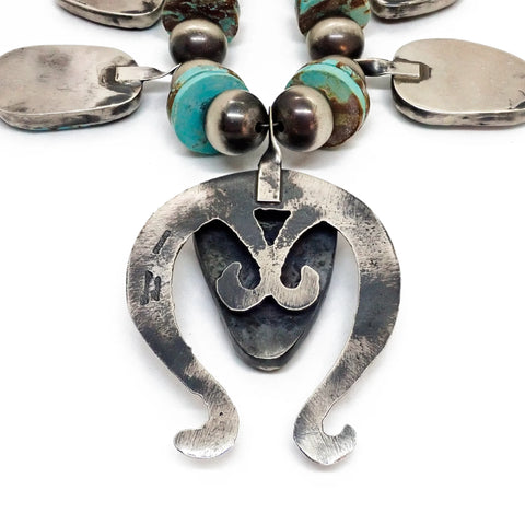 CHIMNEY BUTTE Navajo Number 8 Turquoise Squash Blossom Sterling Silver Necklace