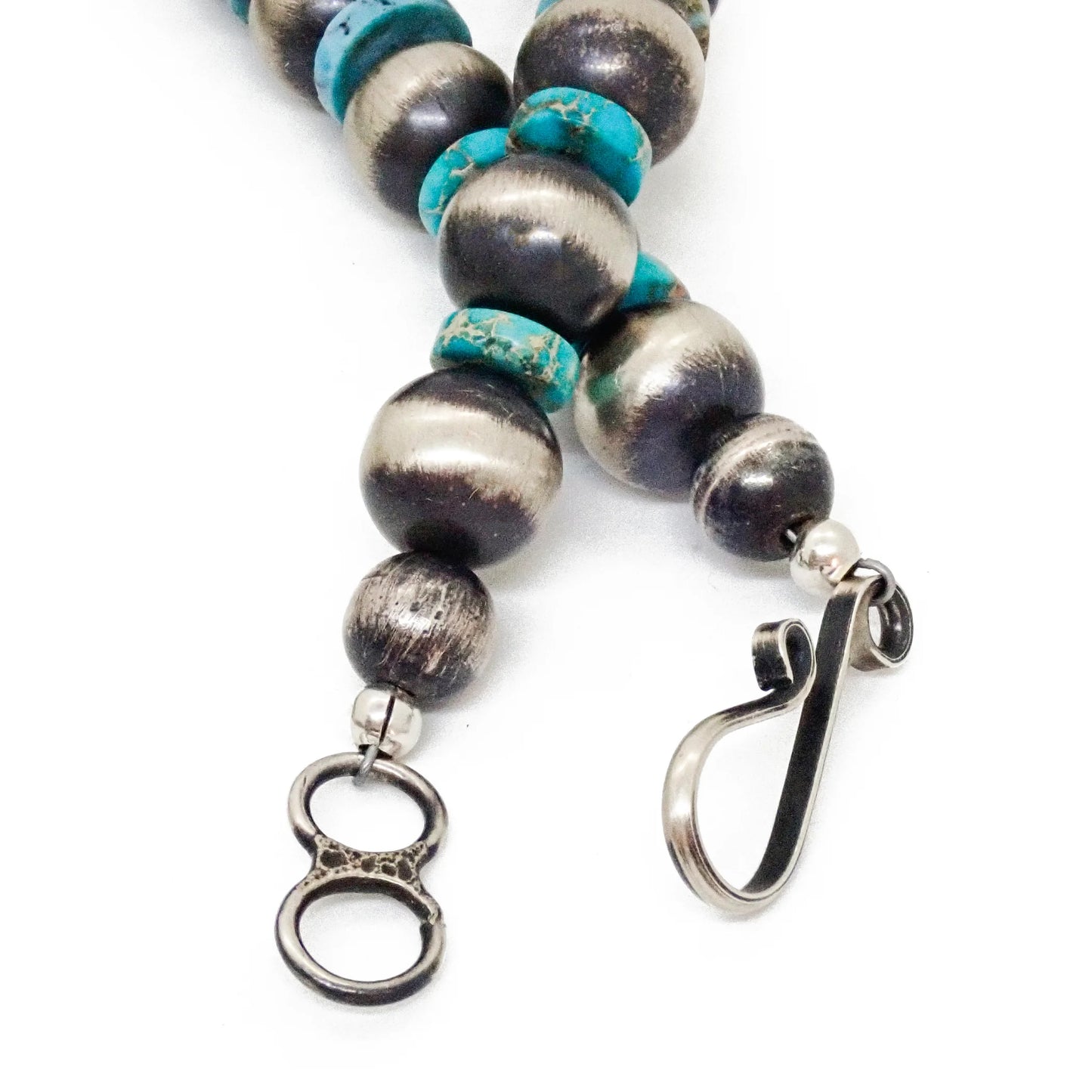 CHIMNEY BUTTE Navajo Number 8 Turquoise Squash Blossom Sterling Silver Necklace