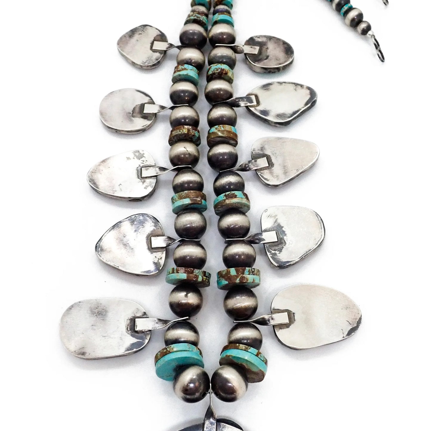 CHIMNEY BUTTE Navajo Number 8 Turquoise Squash Blossom Sterling Silver Necklace