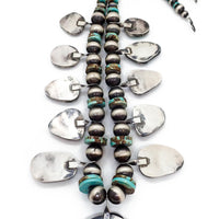 CHIMNEY BUTTE Navajo Number 8 Turquoise Squash Blossom Sterling Silver Necklace