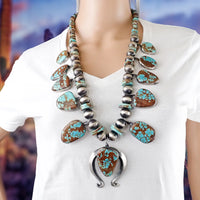 CHIMNEY BUTTE Navajo Number 8 Turquoise Squash Blossom Sterling Silver Necklace