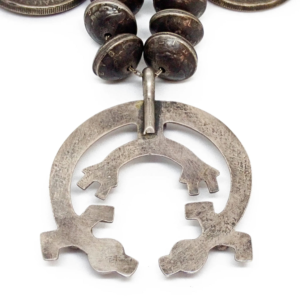 1970s Navajo Yei Naja & Peace Silver Dollar Coins Mercury Dime Bead Necklace