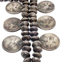 1970s Navajo Yei Naja & Peace Silver Dollar Coins Mercury Dime Bead Necklace