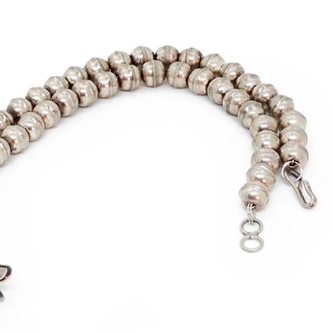 EFFIE CALAVAZA Zuni Coral Cluster Snake Squash Blossom Sterling Silver Necklace