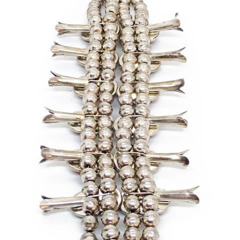EFFIE CALAVAZA Zuni Coral Cluster Snake Squash Blossom Sterling Silver Necklace