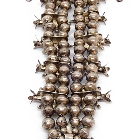 HOOEE 1960s Zuni Turquoise Petit Point Cluster Squash Blossom Sterling Silver Necklace