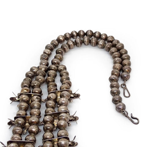 HOOEE 1960s Zuni Turquoise Petit Point Cluster Squash Blossom Sterling Silver Necklace