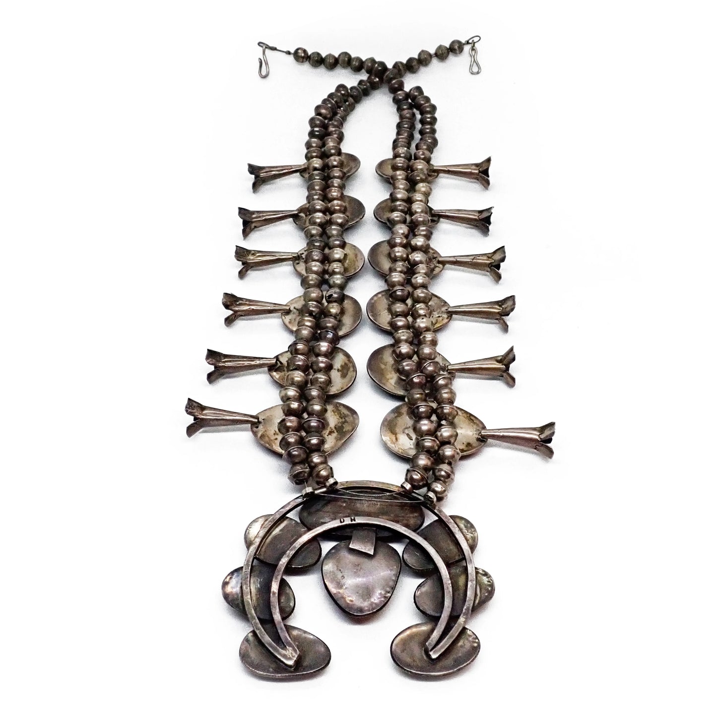 HARRISON 1970's Nevada Turquoise Squash Blossom Sterling Silver Necklace & Bracelet Set