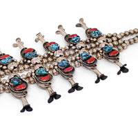 Native American Sea Foam Turquoise & Coral Squash Blossom Sterling Silver Necklace