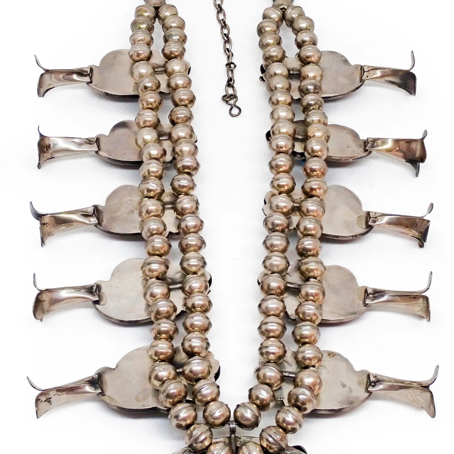 Native American Sea Foam Turquoise & Coral Squash Blossom Sterling Silver Necklace