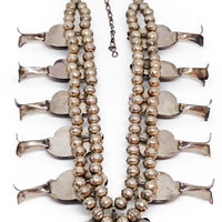 Native American Sea Foam Turquoise & Coral Squash Blossom Sterling Silver Necklace