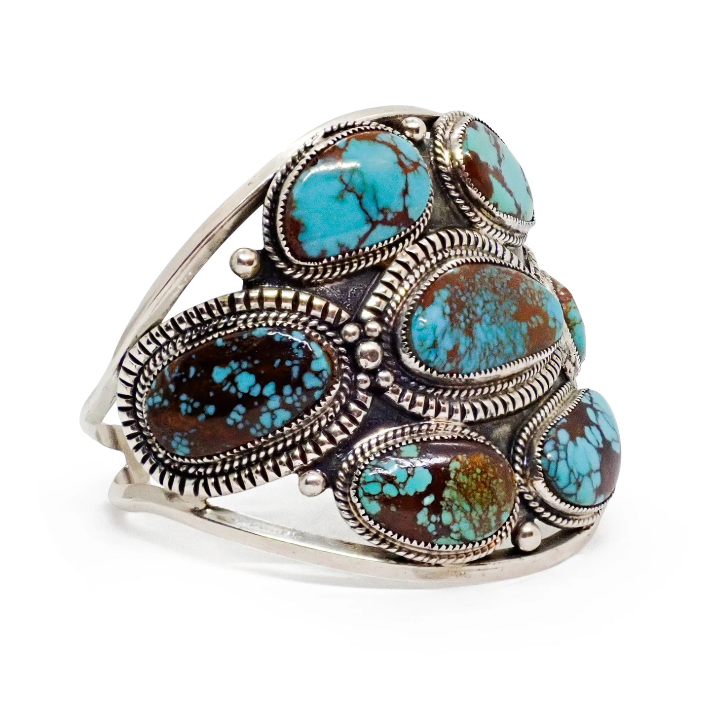 GLODOVE Handcrafted Bohemian Webbed Turquoise Cluster Sterling Silver Cuff Bracelet