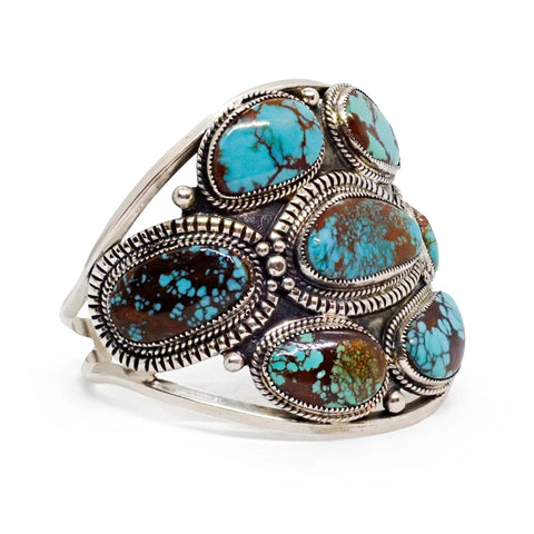 GLODOVE Handcrafted Bohemian Webbed Turquoise Cluster Sterling Silver Cuff Bracelet
