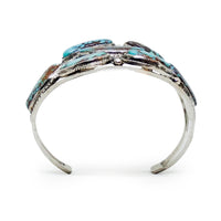 GLODOVE Handcrafted Bohemian Webbed Turquoise Cluster Sterling Silver Cuff Bracelet