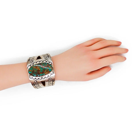 FRED GUERRO Navajo Pilot Mountain Turquoise Sterling Silver Cuff Bracelet