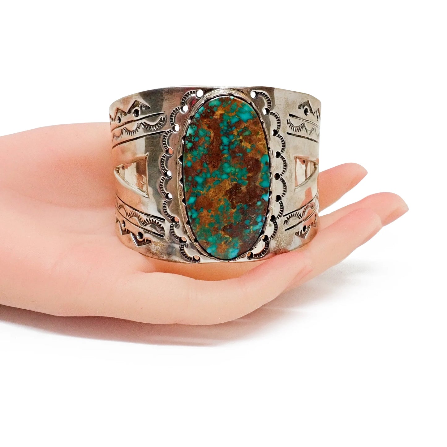 FRED GUERRO Navajo Pilot Mountain Turquoise Sterling Silver Cuff Bracelet