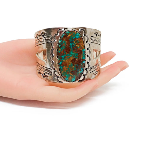 FRED GUERRO Navajo Pilot Mountain Turquoise Sterling Silver Cuff Bracelet