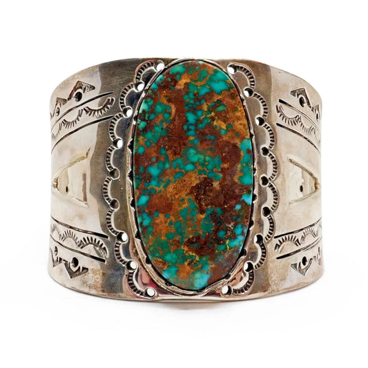 FRED GUERRO Navajo Pilot Mountain Turquoise Sterling Silver Cuff Bracelet