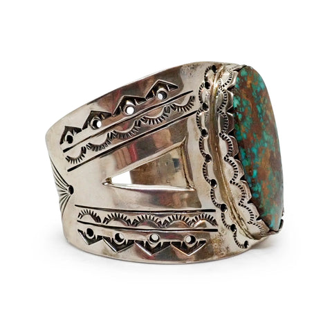 FRED GUERRO Navajo Pilot Mountain Turquoise Sterling Silver Cuff Bracelet