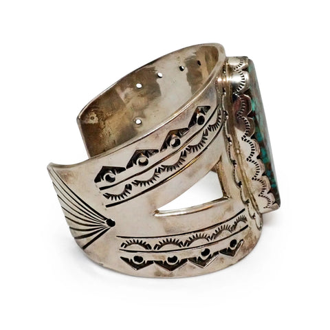 FRED GUERRO Navajo Pilot Mountain Turquoise Sterling Silver Cuff Bracelet