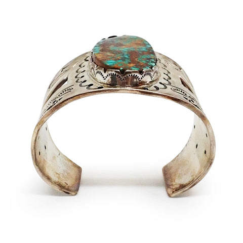 FRED GUERRO Navajo Pilot Mountain Turquoise Sterling Silver Cuff Bracelet