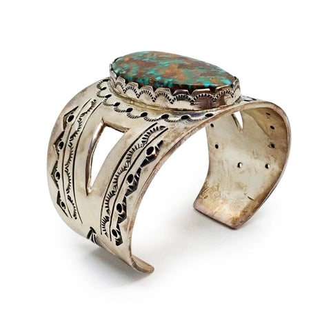 FRED GUERRO Navajo Pilot Mountain Turquoise Sterling Silver Cuff Bracelet