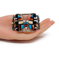 MARIE BAHE Navajo Multi-Stone Butterfly Inlay Sterling Silver Cuff Bracelet