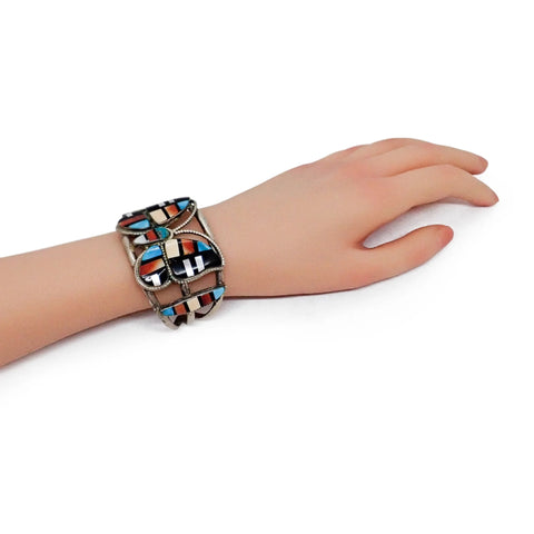 MARIE BAHE Navajo Multi-Stone Butterfly Inlay Sterling Silver Cuff Bracelet