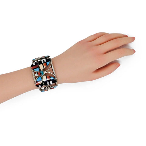 MARIE BAHE Navajo Multi-Stone Butterfly Inlay Sterling Silver Cuff Bracelet