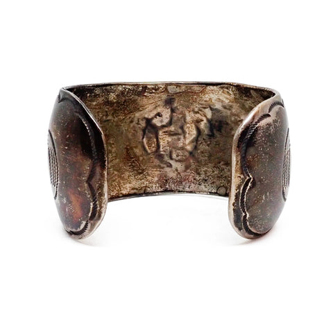 1970s Native American Navajo Turquoise Mosaic Chip Inlay Sterling Silver Cuff Bracelet