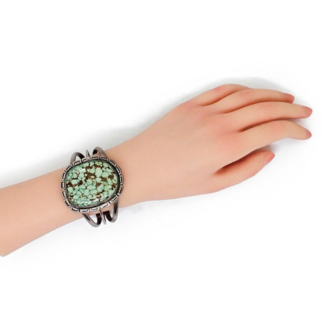 GILBERT DAMON Navajo Carico Lake Turquoise Sterling Silver Cuff Bracelet