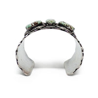 NANCY CUSTER Navajo Turquoise Cluster Butterfly Stamped Sterling Silver Cuff Bracelet